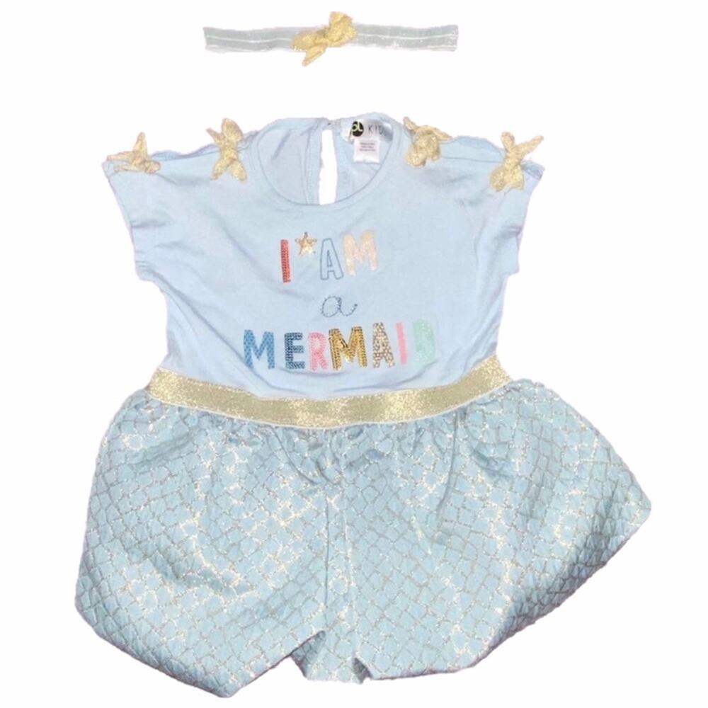 6m Baby Girls Im A Mermaid Embroidered Bodysuit Skirted Outfit Headband Set